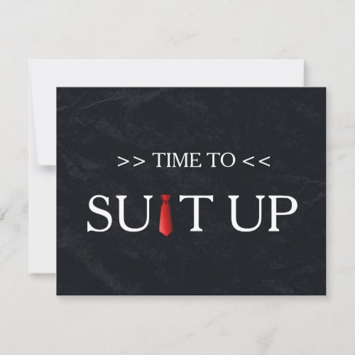 Time to Suitup Black Chalk Board Red Tie Invitation