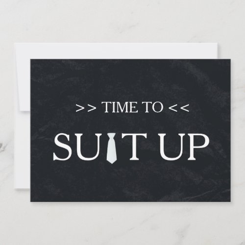 Time to Suitup Black Chalk Board Red Tie Invitation