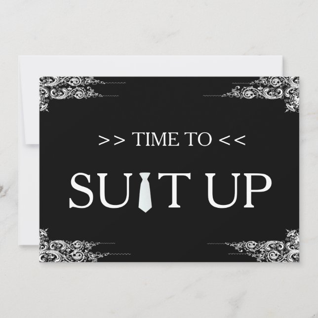 Time to Suitup Black Chalk Board Swirl Invitation (Front)