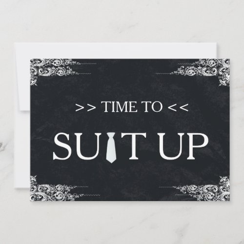 Time to Suitup Black Chalk Board Swirl Invitation