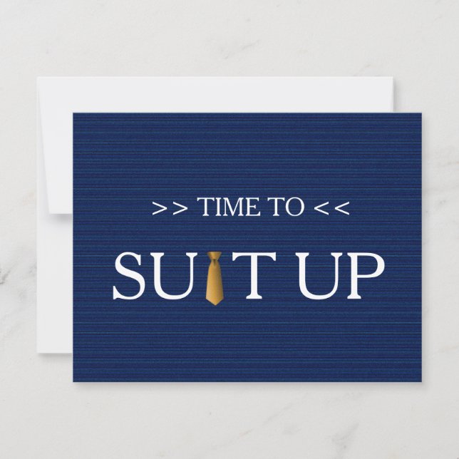 Time to Suitup Blue Gold Tie Invitation (Front)