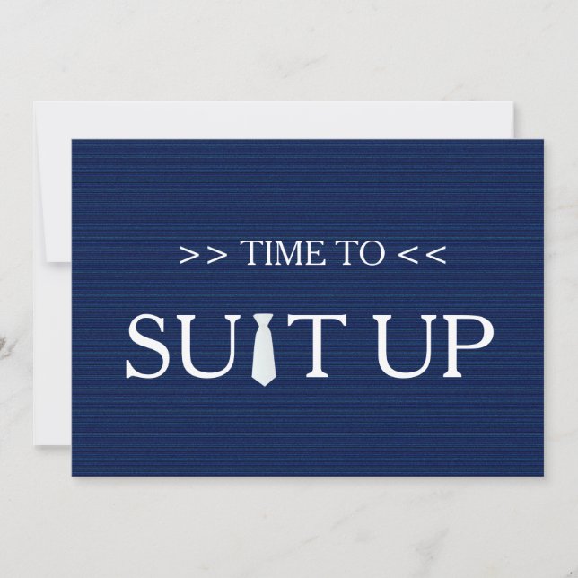 Time to Suitup Blue White Tie Invitation (Front)