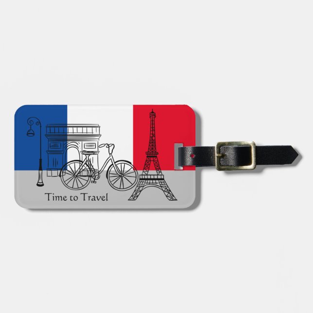 Time To Travel, Paris Acrylic Luggage Tag (Front Horizontal)