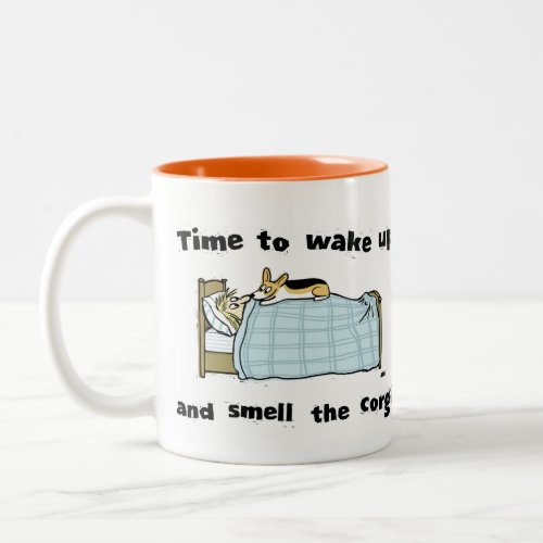 Time to Wake Up and Smell the Corgi Funny Cartoon Two_Tone Coffee Mug