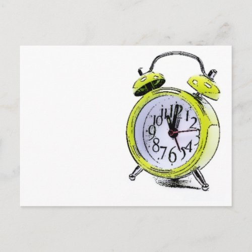 Time to Wake Up Yellow Alarm Clock Drawing Postcard