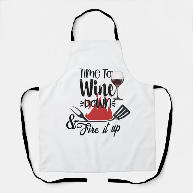 Time To Wine Wind Down Apron - Chef BBQ Gift (Front)