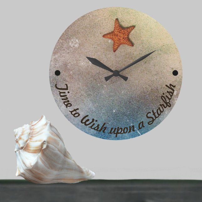 Time to Wish upon a Starfish Coastal Beach Large Clock (Creator Uploaded)