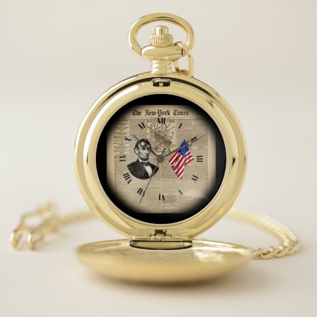 Time Travel~Abe Lincoln~American Flag~NY Times~    Pocket Watch (Inside)
