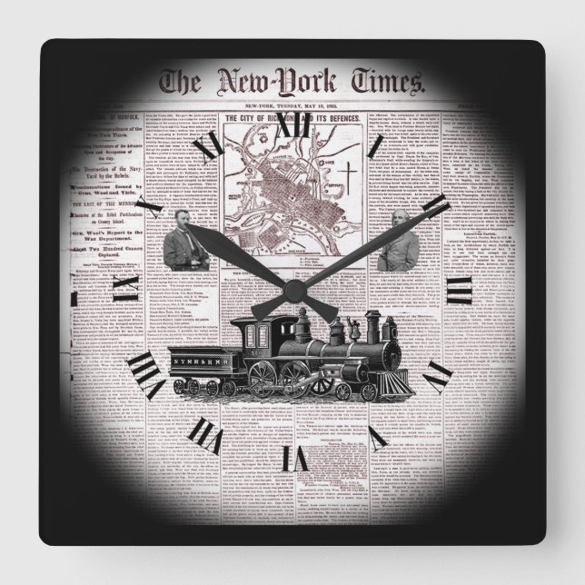 Time Travel ~ NY Times ~ May 13, 1862 ~ Richmond ~ Square Wall Clock (Front)