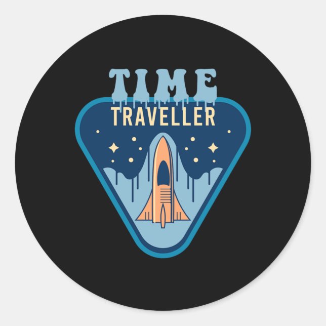 Time Traveler Science Fiction Space Ship Gift Classic Round Sticker (Front)
