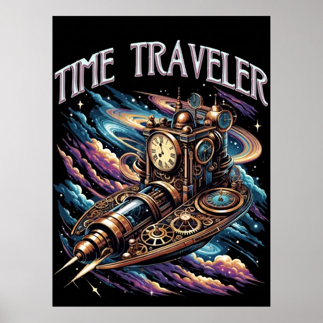 Time Traveler – Steampunk Space Adventure Poster (Front)
