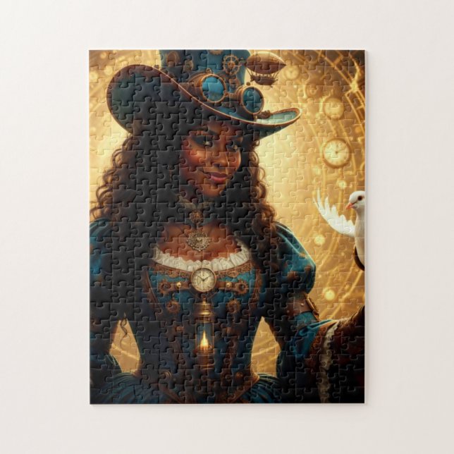 Time Traveling Steampunk Lady with Dove Jigsaw Puzzle (Vertical)