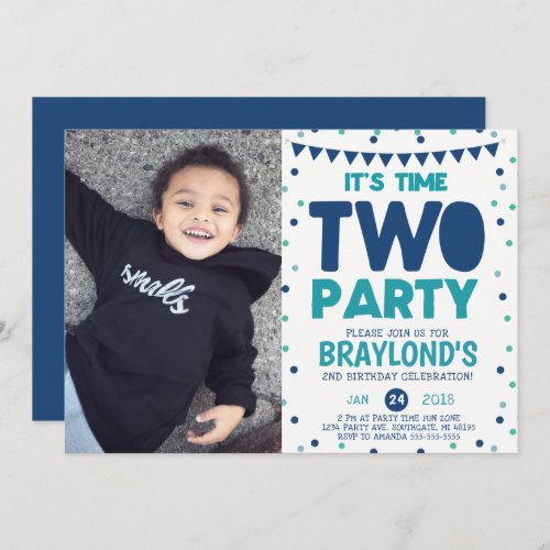 Time Two Party 2nd Birthday Invitation