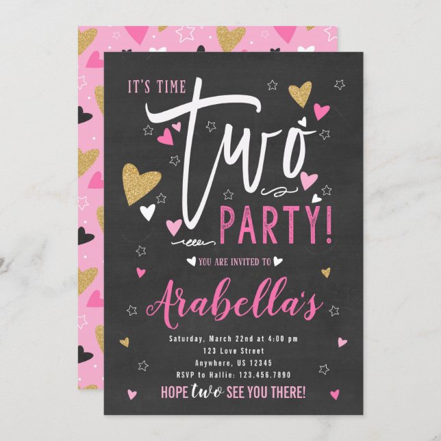 Time TWO Party Birthday Invitation (Front/Back)