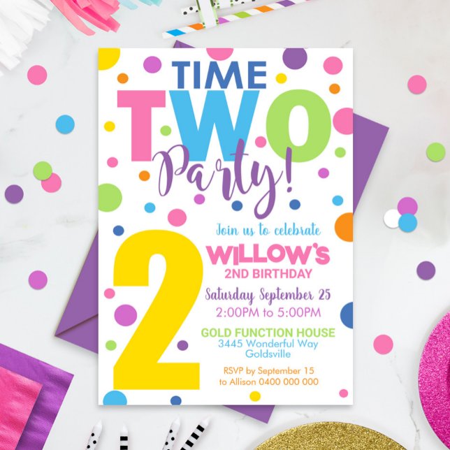 Time TWO Party Birthday Invitation 2nd Birthday (Time Two Party Birthday Invitation - 2nd Birthday invitation Girl - Digital or Printed)