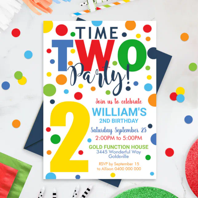 Two Birthday Invite Time TWO Party Birthday Invitation 2nd Birthday | Zazzle