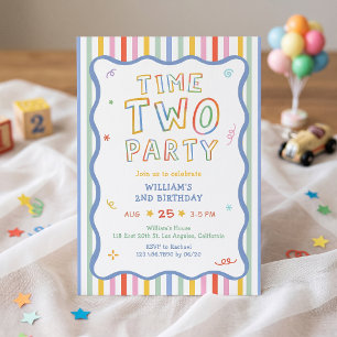 Time Two Party Colorful Birthday Invitation