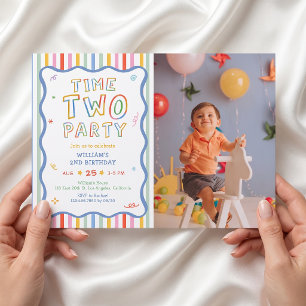 Time Two Party Colorful Birthday Invitation