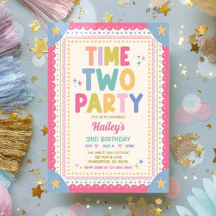 Time Two Party Whimsical Girl 2nd Birthday Party Invitation