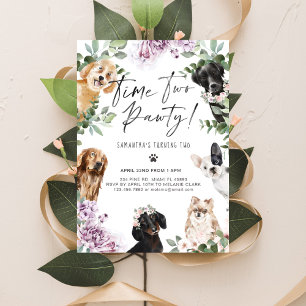 Time Two Pawty! Cute Watercolor Dogs Floral Garden Invitation