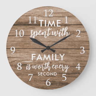 Time With Family Quote Typography Rustic Wood Large Clock