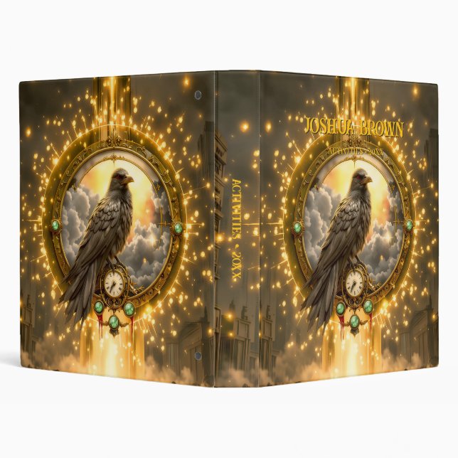 Timekeeper Raven – Gothic Clockwork  3 Ring Binder (Background)