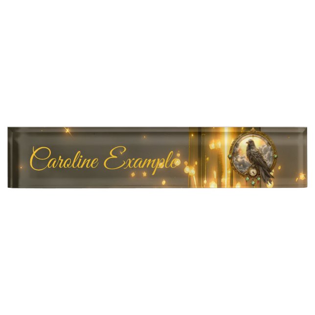 Timekeeper Raven – Gothic Clockwork  Desk Name Plate (Front)