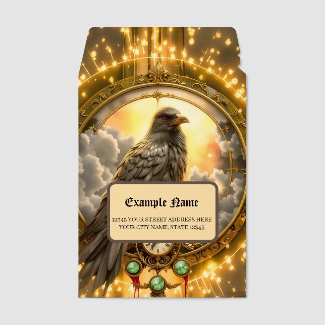 Timekeeper Raven – Gothic Clockwork  Envelope Mailers (Front)
