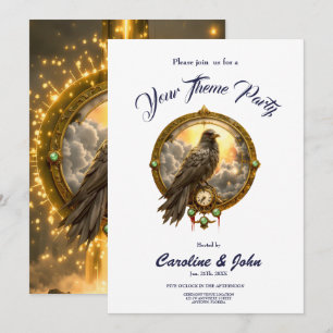 Timekeeper Raven – Gothic Clockwork  Invitation