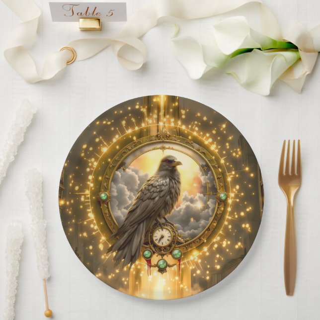 Timekeeper Raven – Gothic Clockwork  Paper Plates (Wedding)