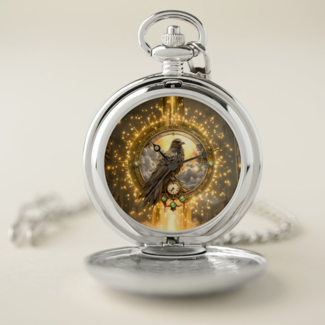 Timekeeper Raven – Gothic Clockwork  Pocket Watch (Inside)