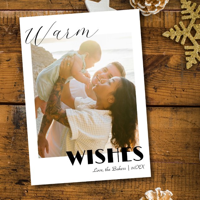 Timeles Warm Wishes Two Beach Family Photo Holiday Card (Creator Uploaded)