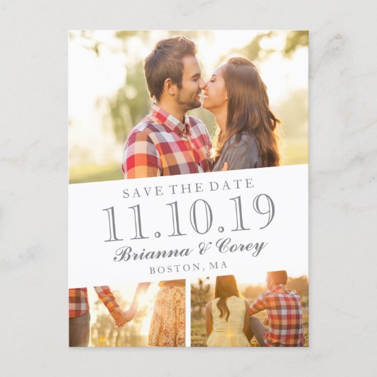 Timeless 3-Photo Save the Date Announcement Postcard