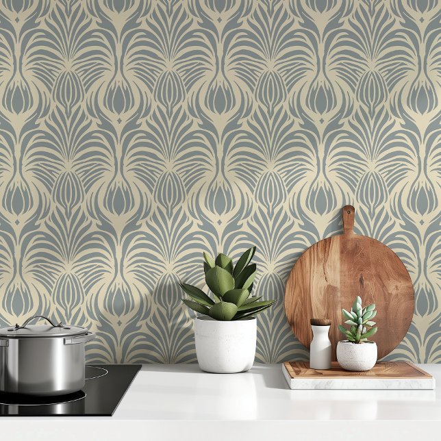 Timeless Art Deco Floral Feather Pattern Soft Gray Wallpaper (Creator Uploaded)