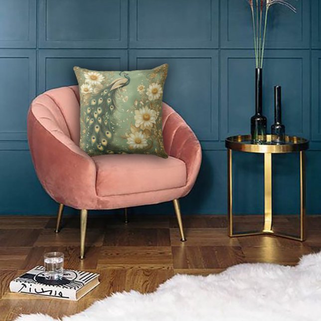 Timeless Art Nouveau Peacock Accent  Throw Pillow (Creator Uploaded)