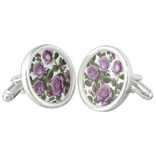 "Timeless Beauty: Purple Provincial Vintage Roses" Cufflinks