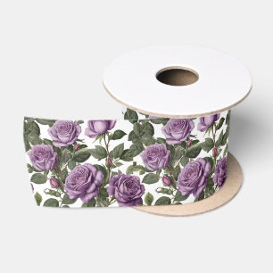"Timeless Beauty: Purple Provincial Vintage Roses" Satin Ribbon