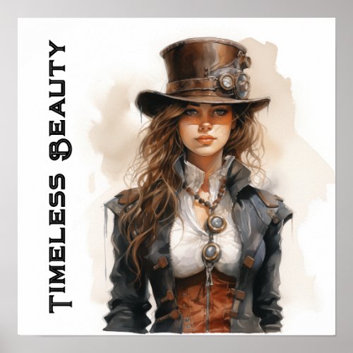 Timeless Beauty Steampunk Young Woman  Poster
