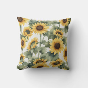 Timeless Beauty Watercolor Sunflower Artistry Throw Pillow