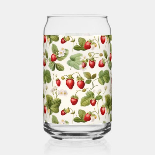 Timeless Berry Bliss Strawberry Pattern Can Glass