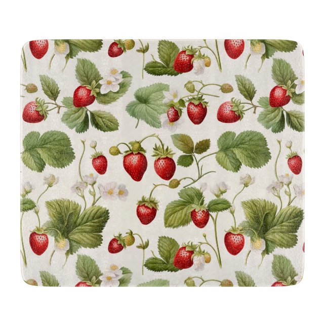 Timeless Berry Bliss Strawberry Pattern Cutting Board (Front)