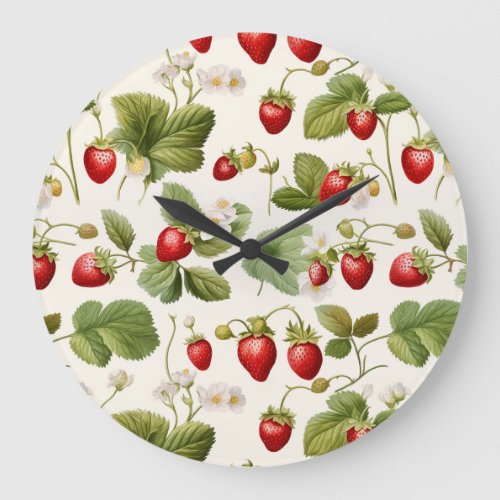 Timeless Berry Bliss Strawberry Pattern Large Clock