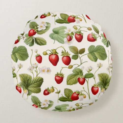 Timeless Berry Bliss Strawberry Pattern Round Pillow