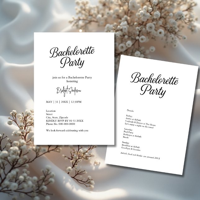 Timeless Black and White Bachelorette Script Invitation (Creator Uploaded)