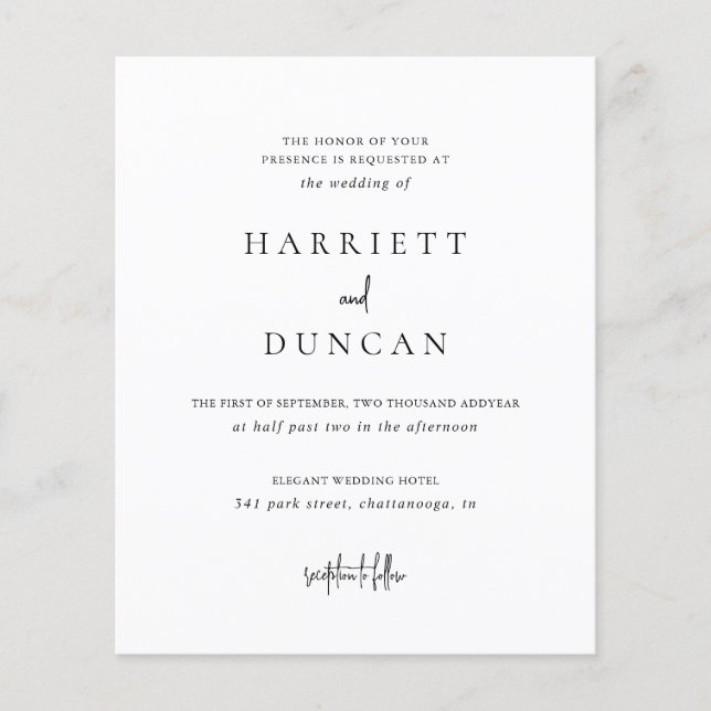Timeless Black and White Budget Wedding Invitation (Front)