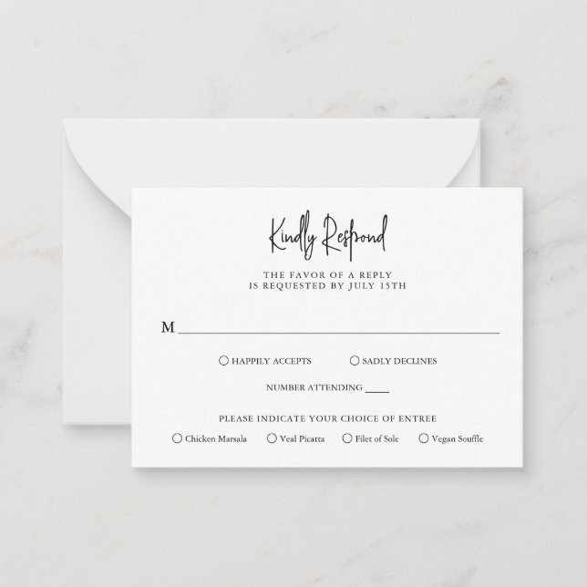 Timeless Black and White Budget Wedding RSVP Note Card (Front)