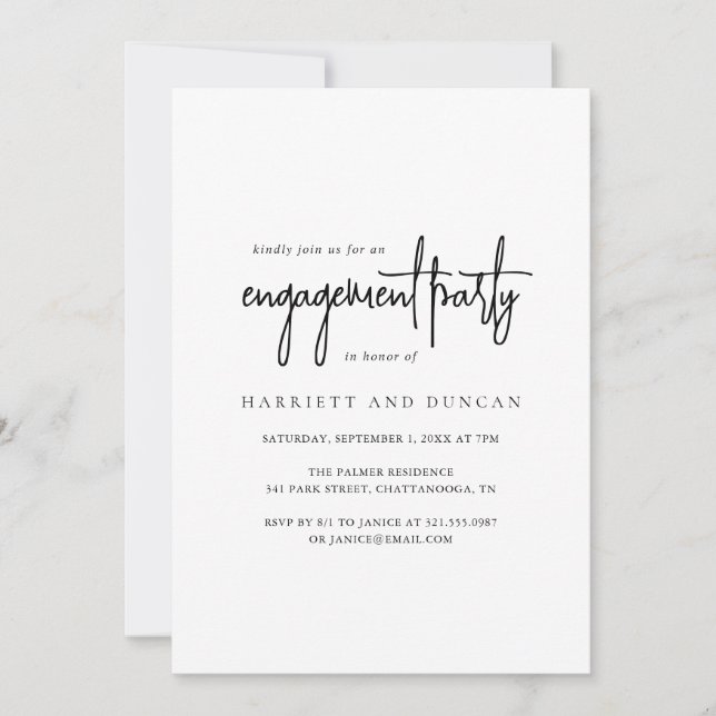 Timeless Black and White Elegant Engagement Party Invitation (Front)