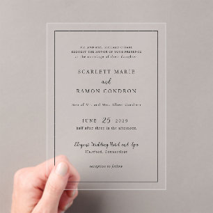 Timeless Black and White Elegant Wedding Acrylic Invitations