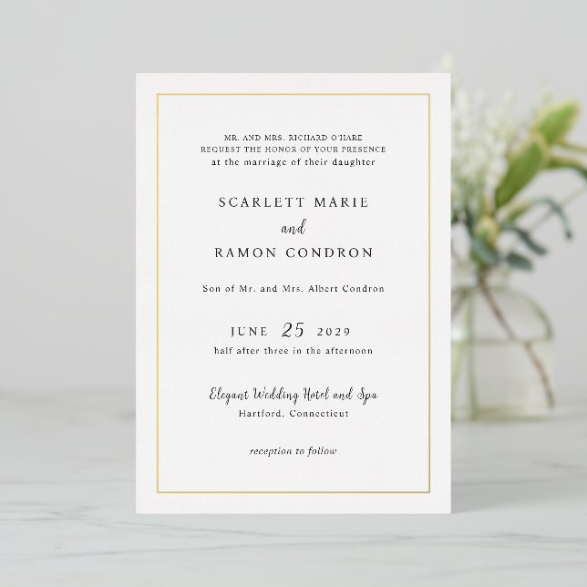 Timeless Black and White Elegant Wedding Foil Invitation (Standing Front)