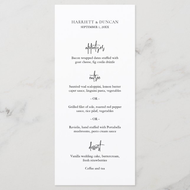 Timeless Black and White Elegant Wedding Menu (Front)